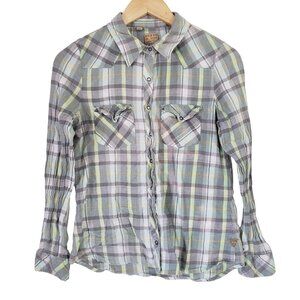 Guess Womens Plaid Button Up Shirt Size S Long Sleeve Western Preppy Chic Casual